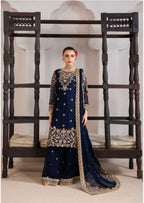 ALANI Navy Blue | 3 piece Embroidered chiffon sharara Suit