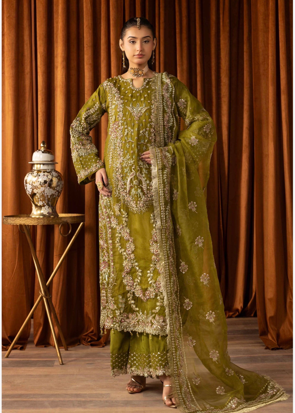 SANGEET | 3 piece heavy Embroidered soft organza Suit