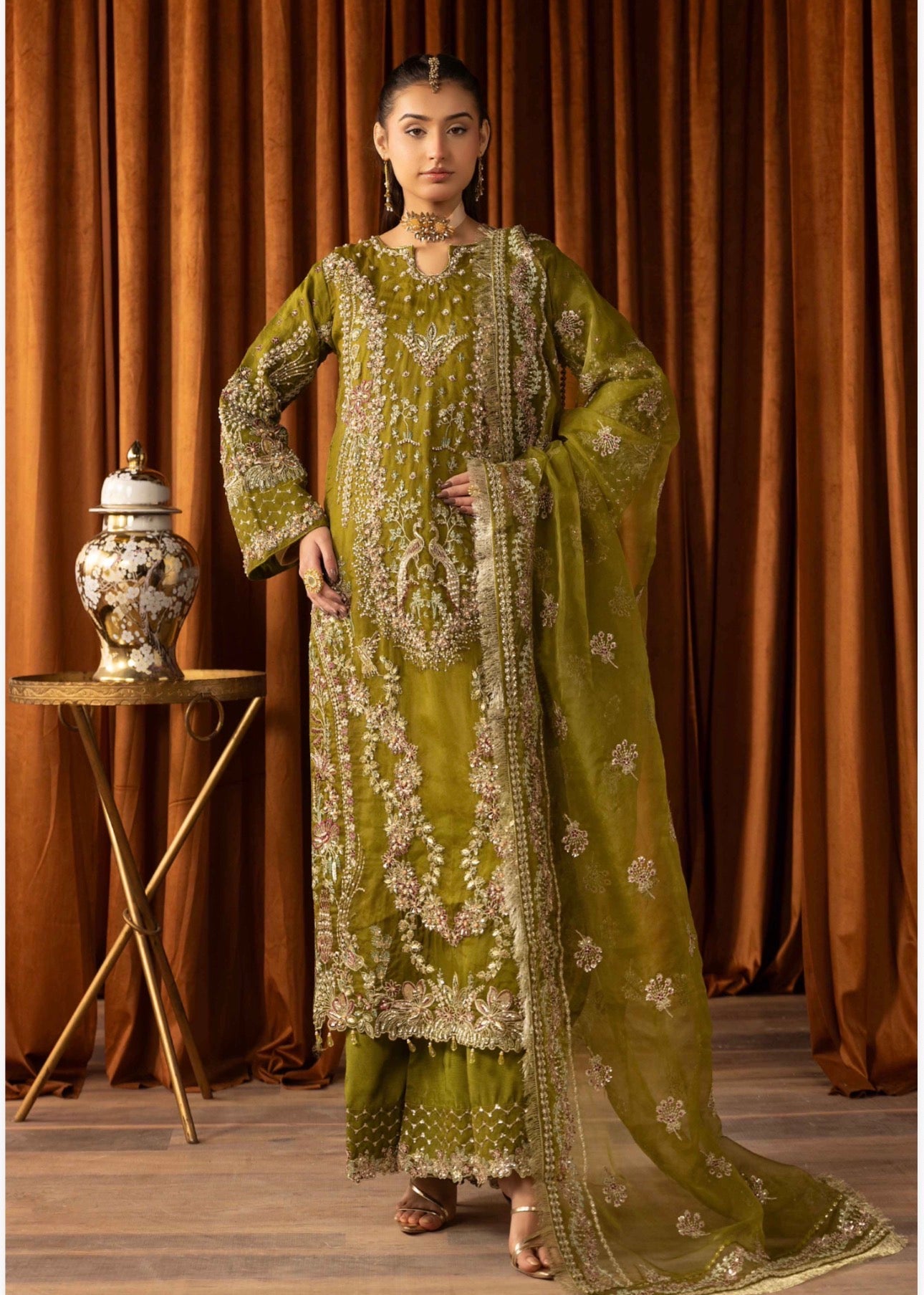 SANGEET | 3 piece heavy Embroidered soft organza Suit