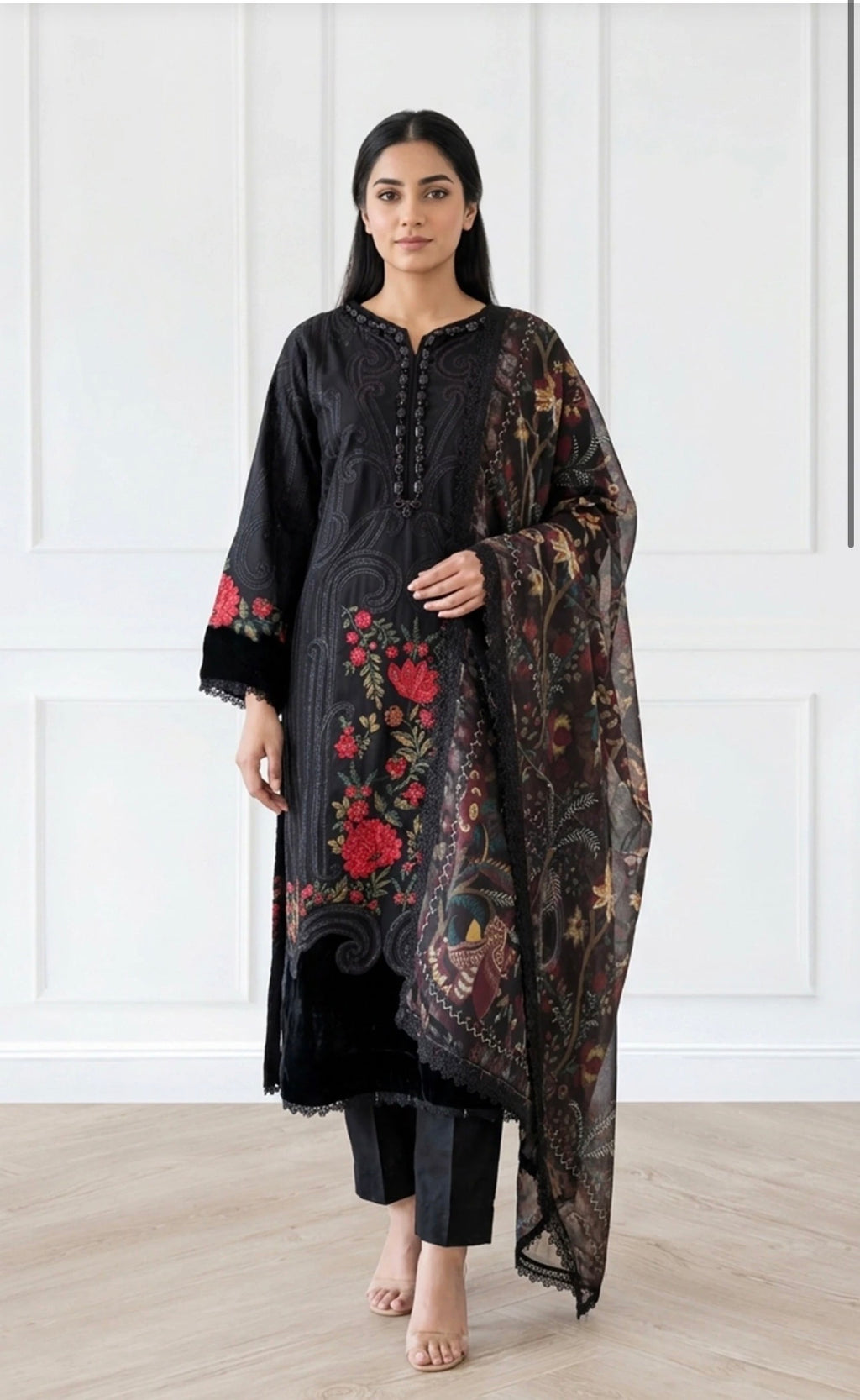 D9 MARIA.B Inspired Black Embroidered 3PC Suit