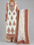MAAHI | 3 piece Heavy Embroidered silk wedding wear suit- IVORY