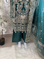 AFROZ Emerald | 3 piece Embroidered soft Organza Suit