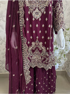 SAFFA | 3 piece Embroidered Chiffon Gharara Suit
