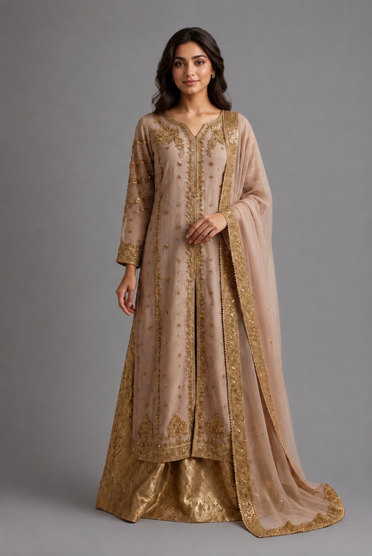 NAZLEEN | 3 piece embroidered Chiffon wedding Suit