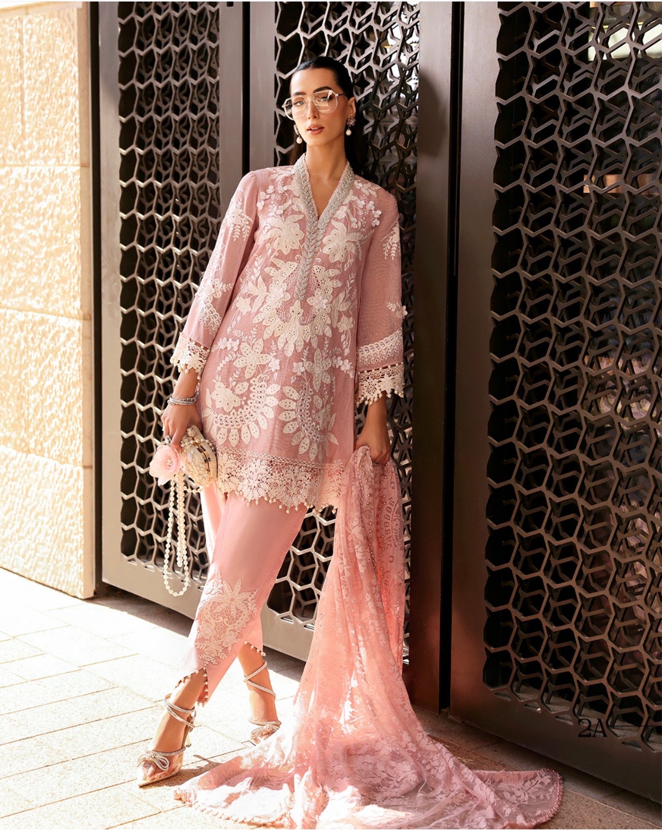 Rose Quartz | 3 piece Luxury Embroidered khaadi Net Suit