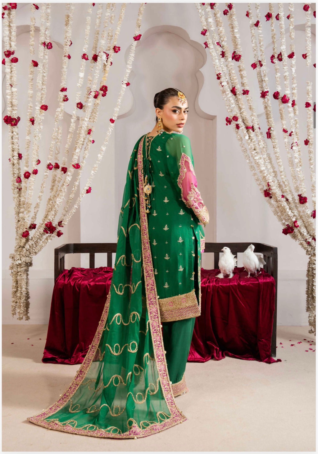 ALANI Emerald Green | 3 pieces heavy Embroidered chiffon suit