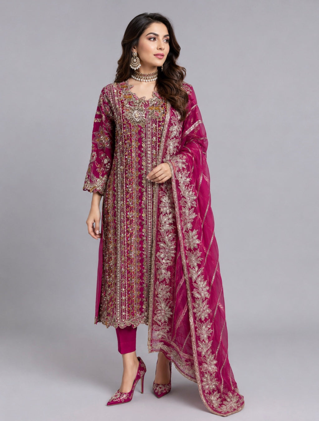 SAFINA | 3 pieces heavy Embroidered silk wedding Suit
