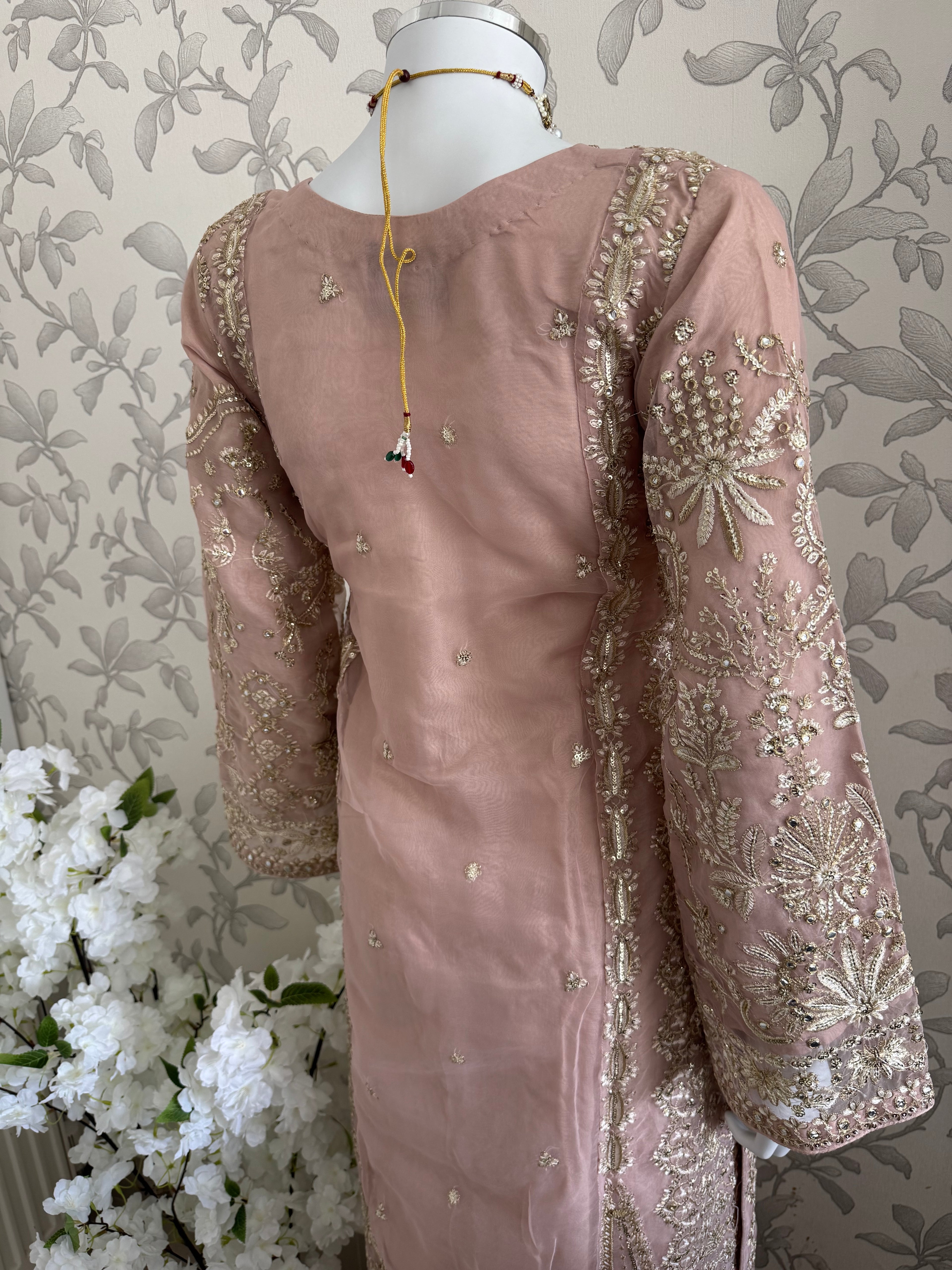 AFROZ Blush Pink | 3 piece Embroidered soft Organza suit