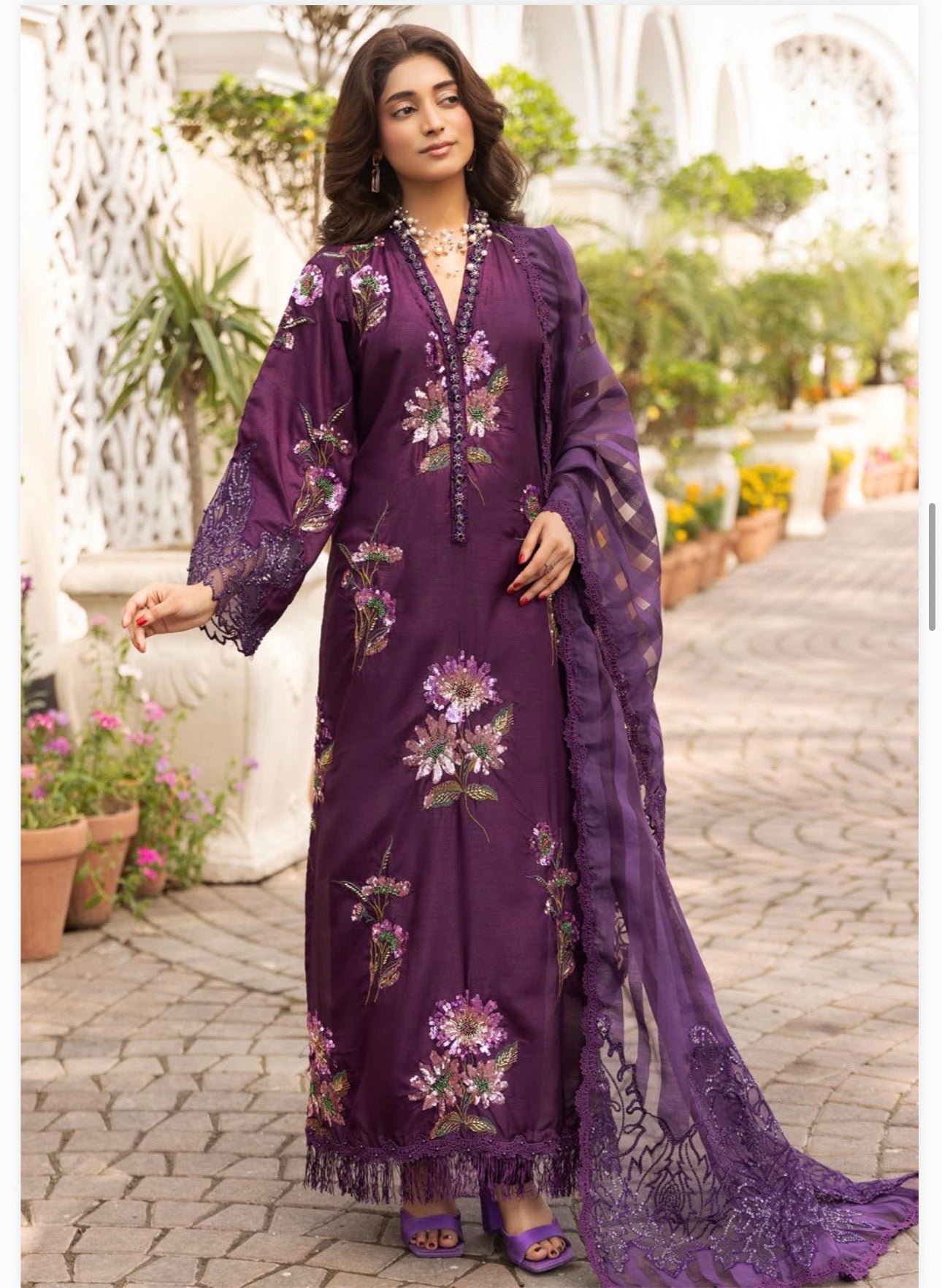 3 piece Luxury Embroidered silk Suit