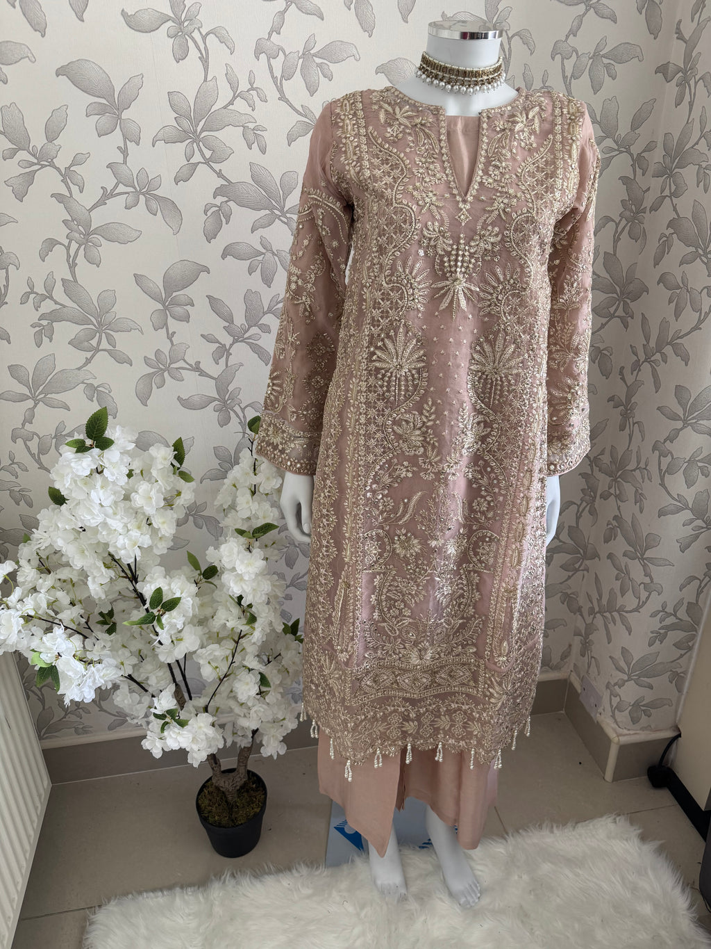 AFROZ Blush Pink | 3 piece Embroidered soft Organza suit