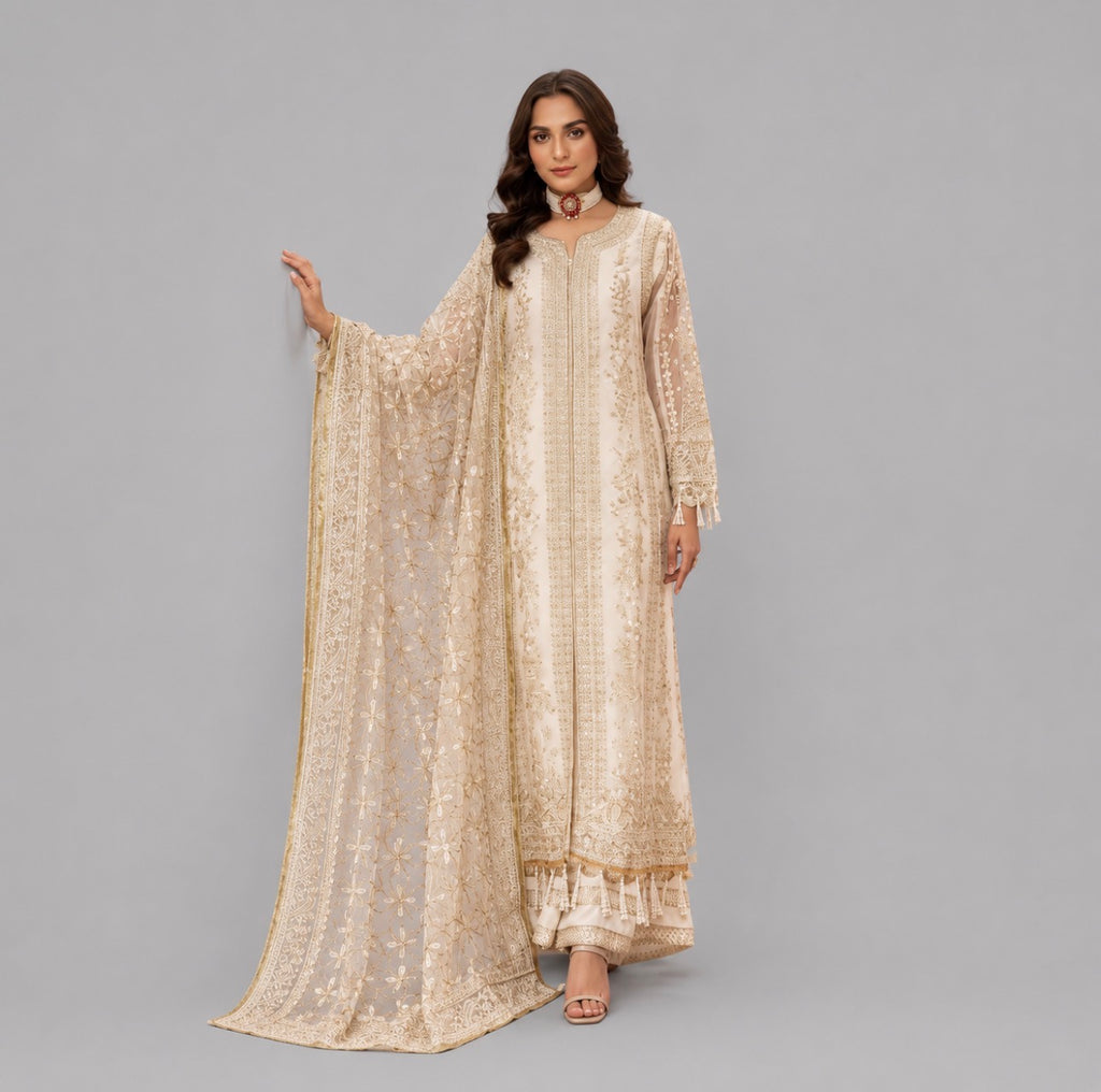 NUREH | 3 piece heavy embroidered soft organza wedding suit