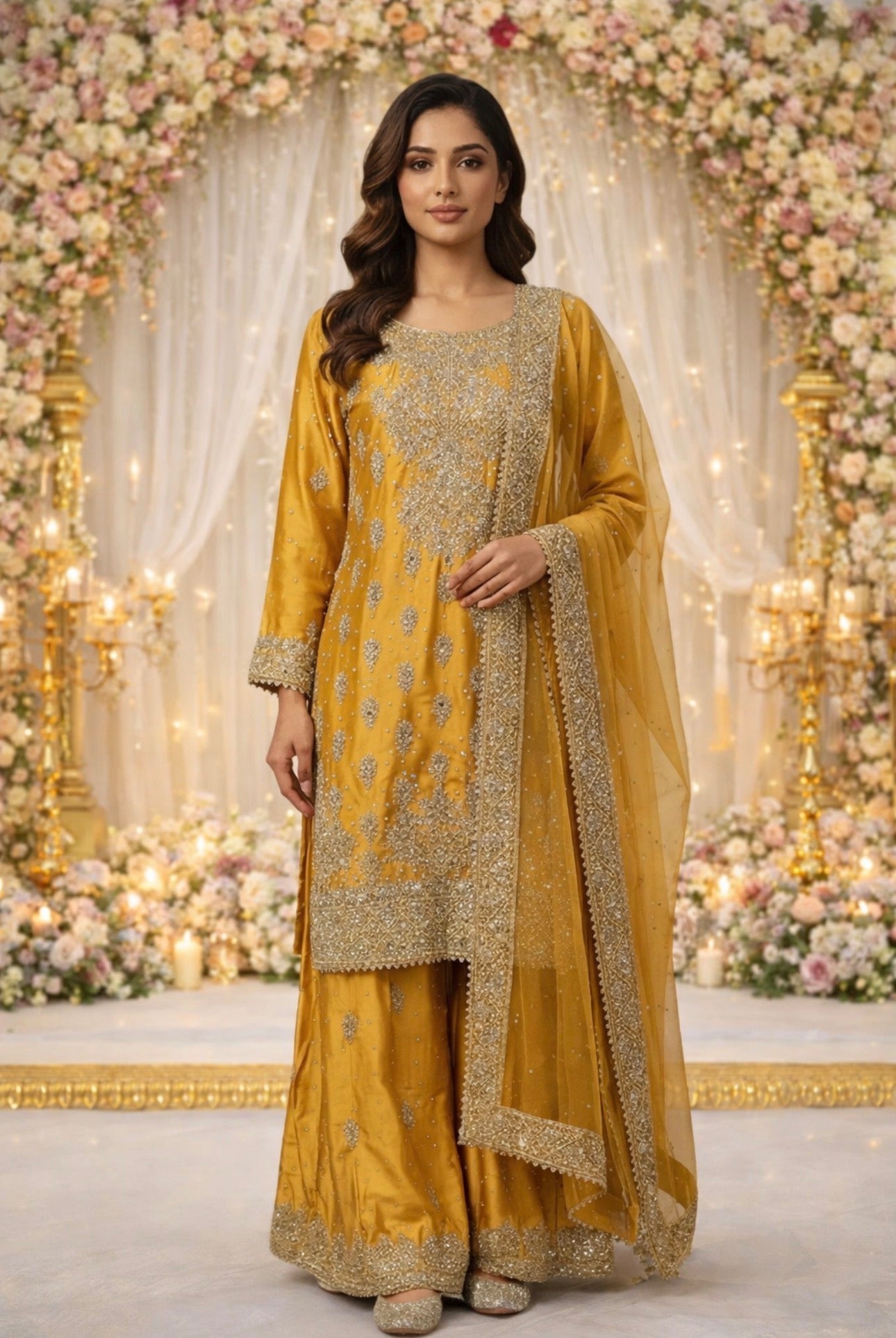 RANGOLI | 4 piece heavy Embroidered Silk wedding stitched Suit