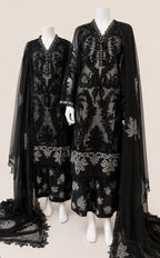 Midnight Noir | 3 piece Luxury Embroidered Chiffon Suit