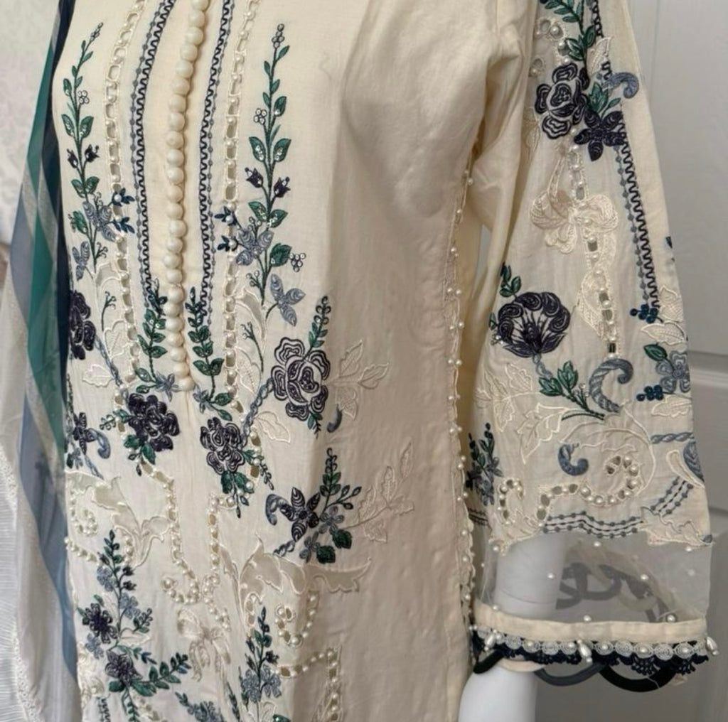 Azure Bloom | 3 piece Luxury Embroidered Lawn Suit