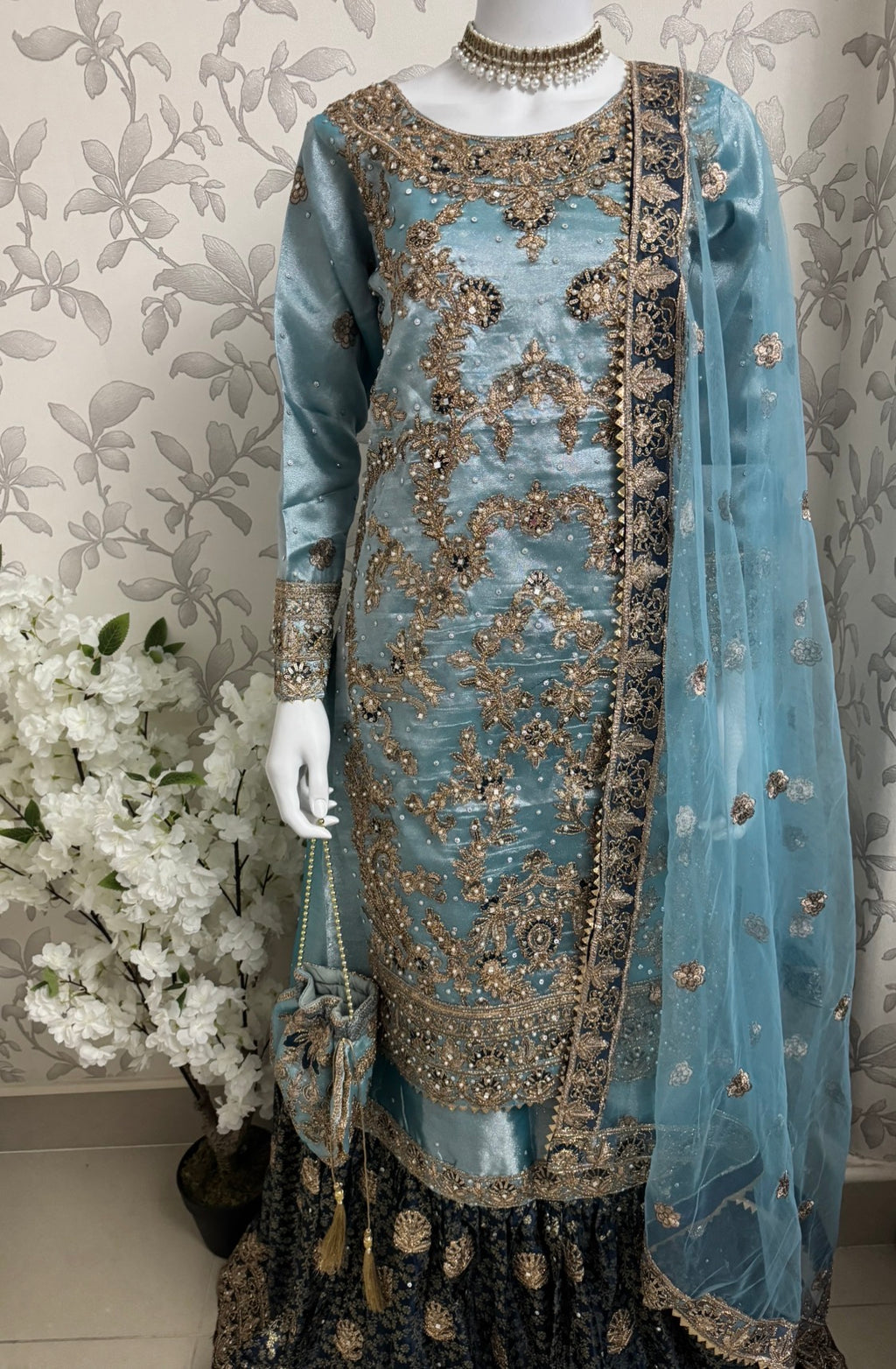 AMAIRA | 3 pieces heavy Embroidered shinny Masoori wedding Gharara Suit