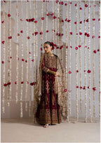 ALANI Royal Maroon | 3 pieces heavy embroidered chiffon Maxi Dress
