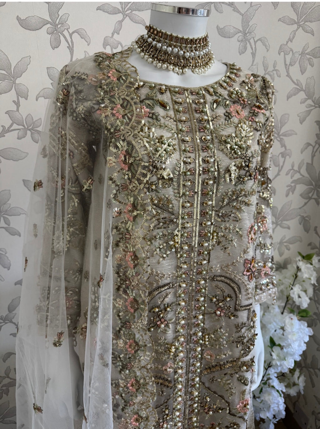PEARLS | Pearl Champagne Hand Embellished Luxury 3 pcs Suit