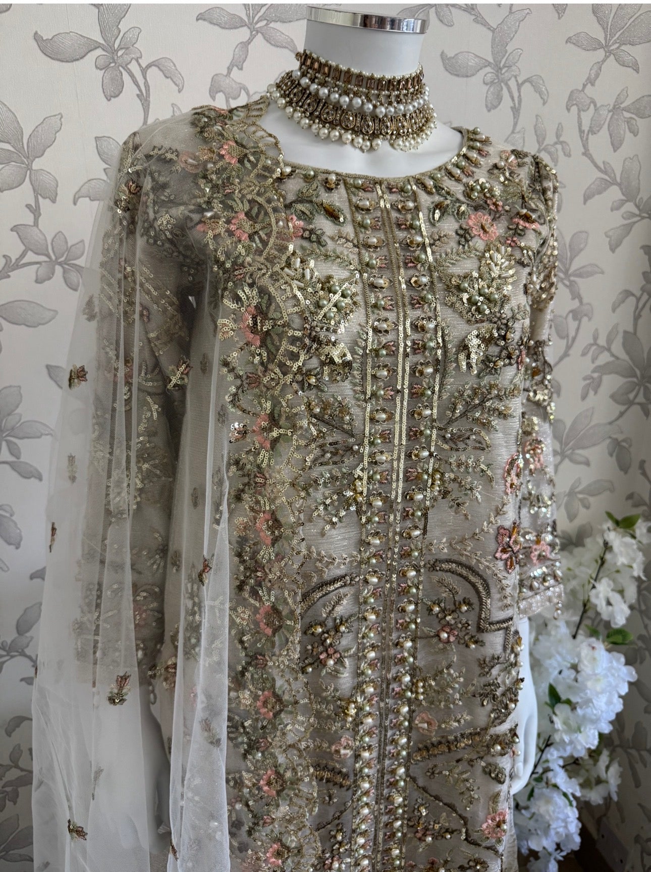 PEARLS | Pearl Champagne Hand Embellished Luxury 3 pcs Suit