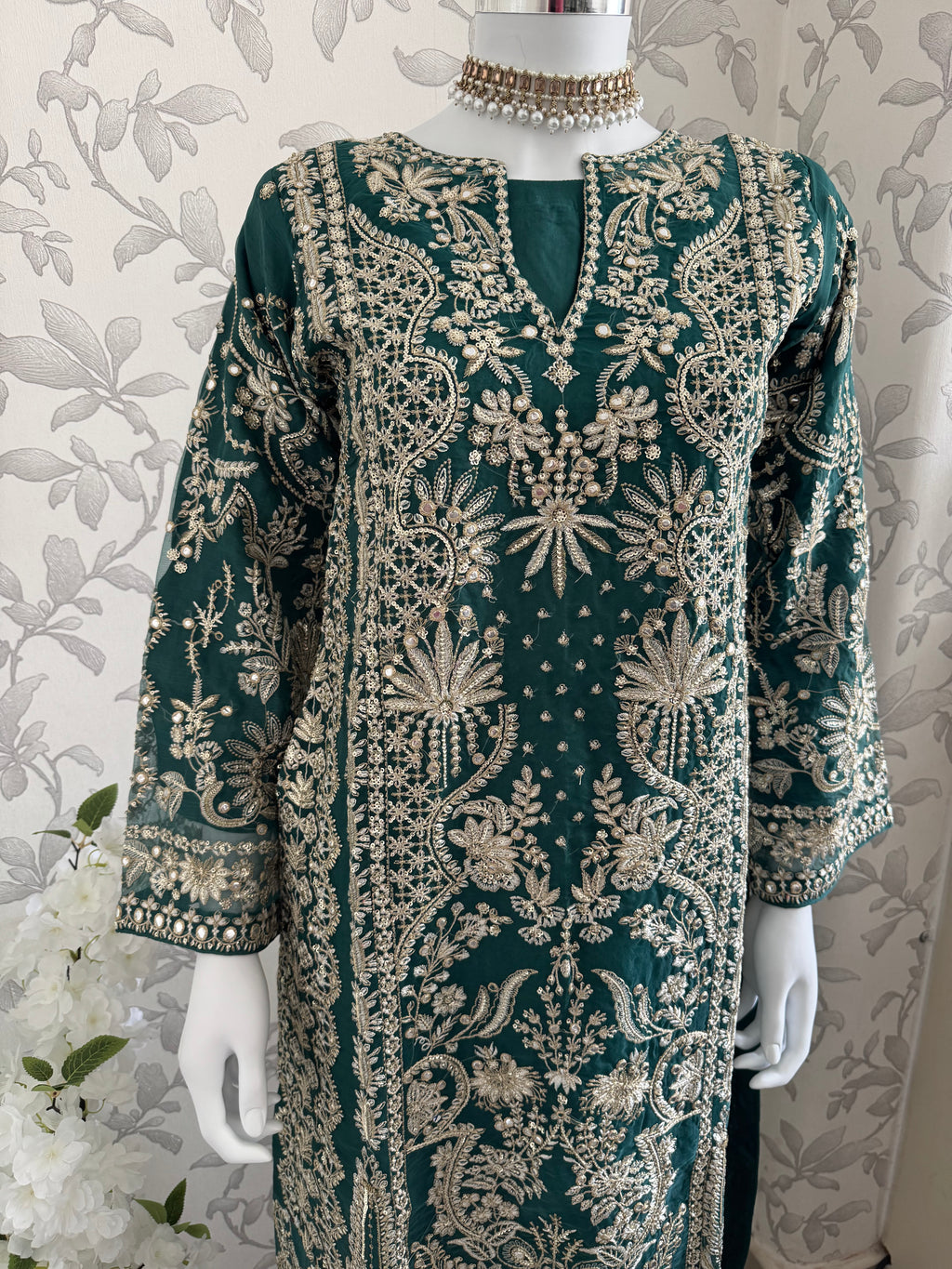 AFROZ Emerald | 3 piece Embroidered soft Organza Suit