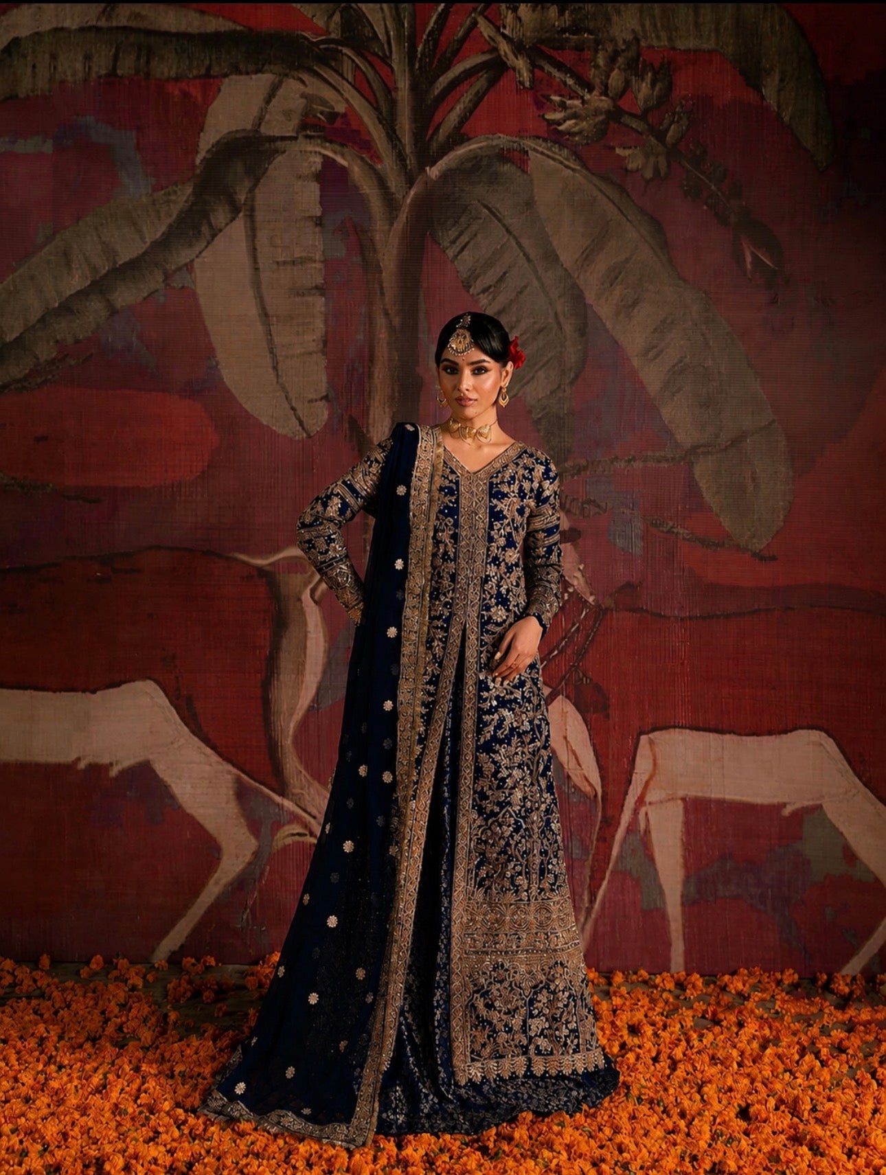 GEHNA | 3 piece Luxury Embroidered chiffon Pakistani Wedding Gown with chiffon Dupatta