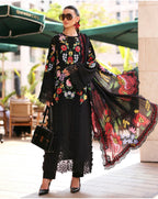 Midnight Bloom | 3 piece Luxury Embroidered Lawn Suit