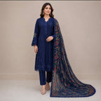 Midnight Blue | 3 piece Embroidered chiffon suit