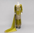 RAHA | 3 piece Heavy Embroidered chiffon Gharara Suit