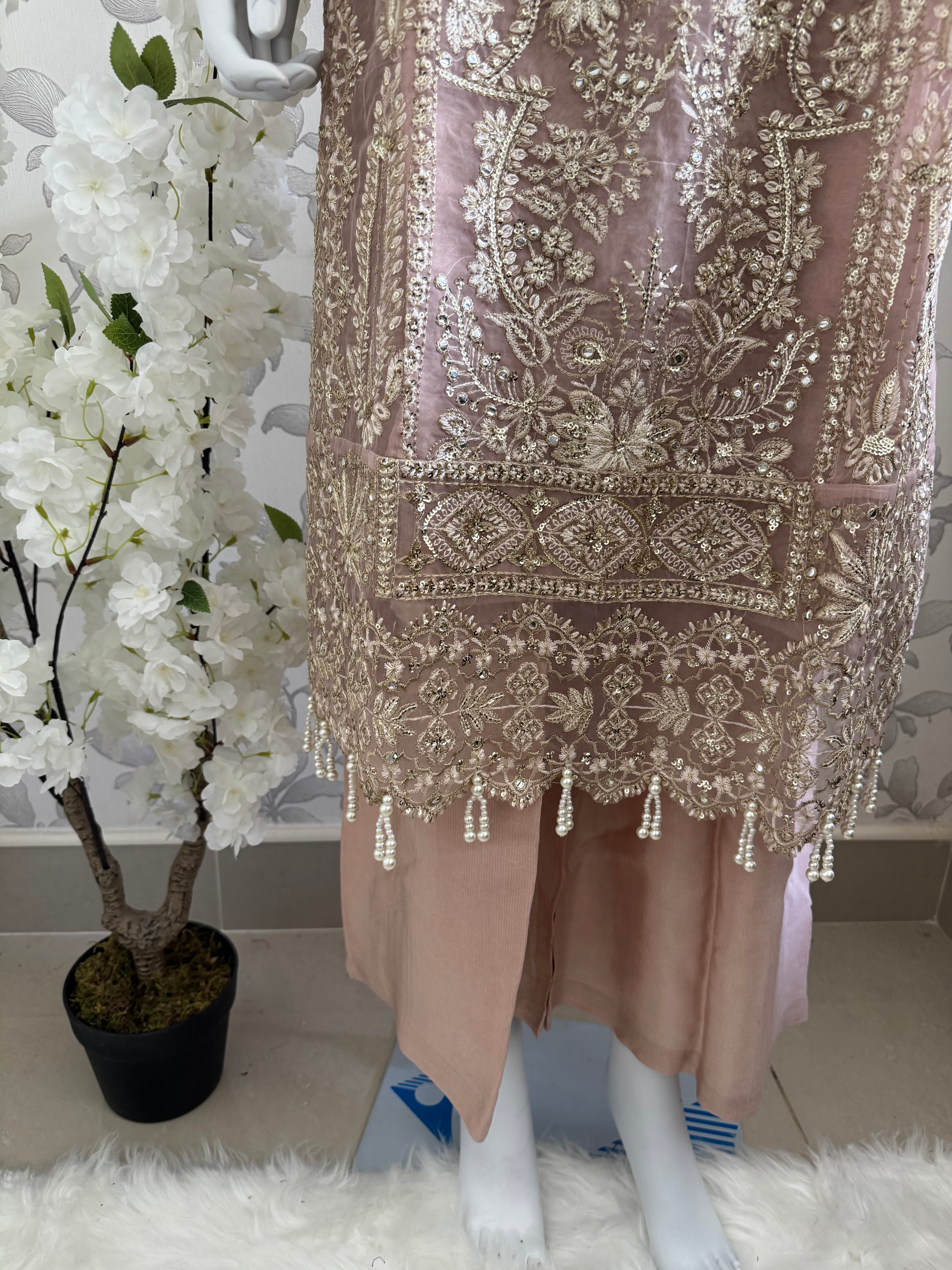 AFROZ Blush Pink | 3 piece Embroidered soft Organza suit