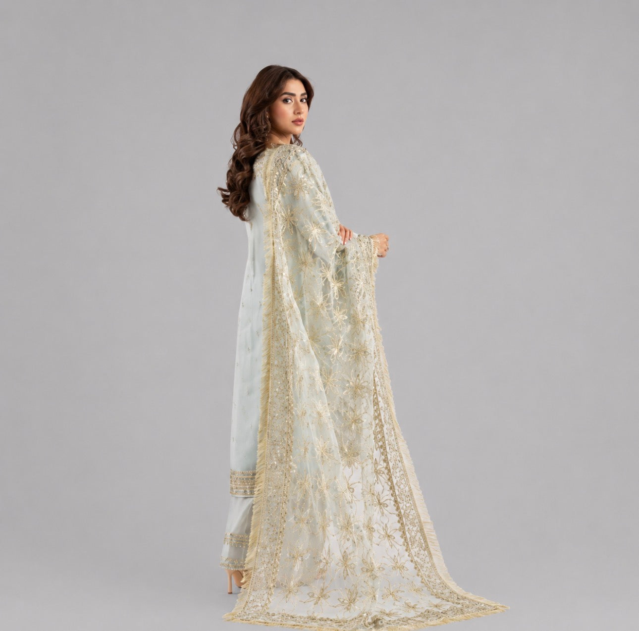 NUREH | 3 piece heavy embroidered soft organza wedding suit