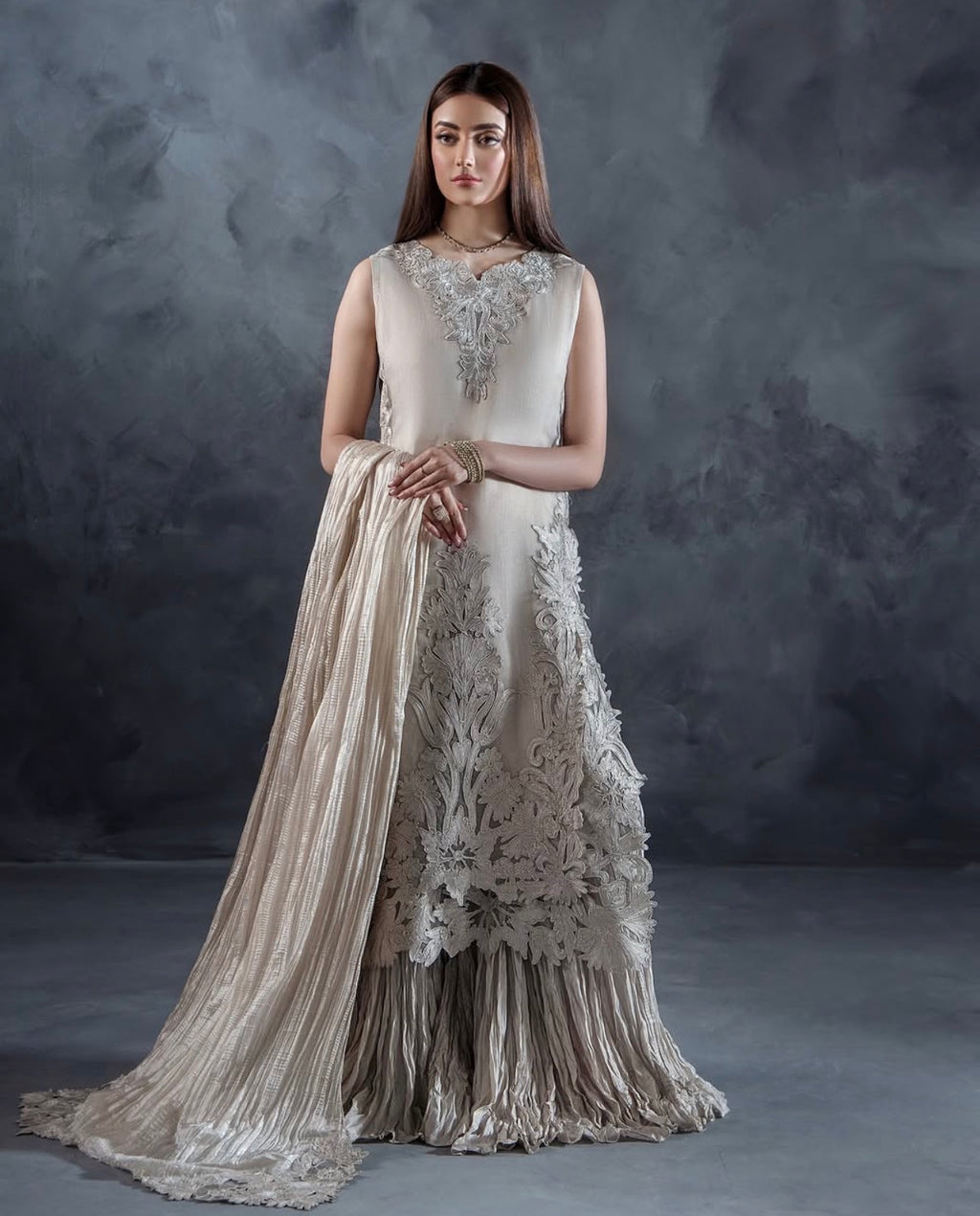 MOONSTONE | 3 piece Luxury Embroidered Pakistani Suit with Crushed Sharara & Duppatta