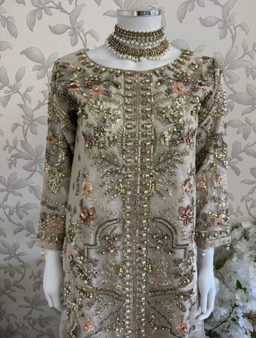 PEARLS | Pearl Champagne Hand Embellished Luxury 3 pcs Suit