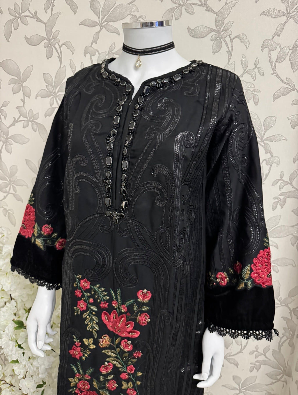 D9 MARIA.B Inspired Black Embroidered 3PC Suit