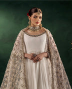 DILRUBA | 3 piece embroidered chiffon wedding wear Anarkali suit - white