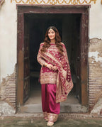 TABIR | 3 piece Luxury Embroidered silk Suit with LONG SHIRT | Wedding & Festive Wear