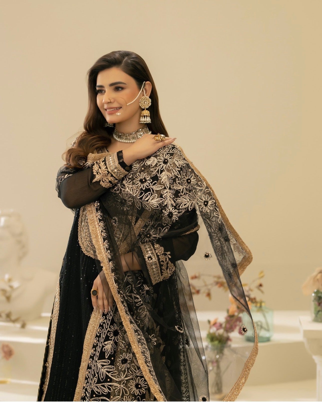 Black Embroidered 3 piece Sharara Suit | Pakistani Wedding Guest Dress
