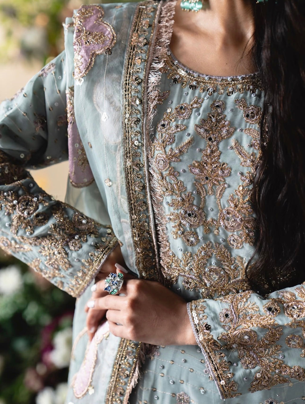 FALAAK 3-Piece Pakistani Chiffon Stiched Maxi Dress – Heavy Embroidered Wedding & Formal Wear