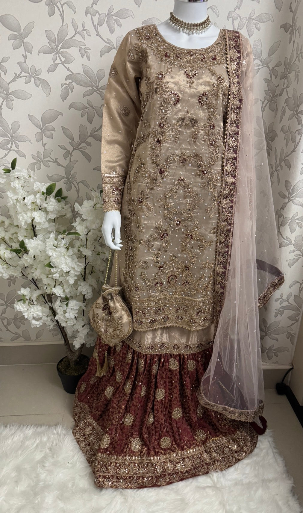 AMAIRA | 3 pieces heavy Embroidered shinny Masoori wedding Gharara Suit