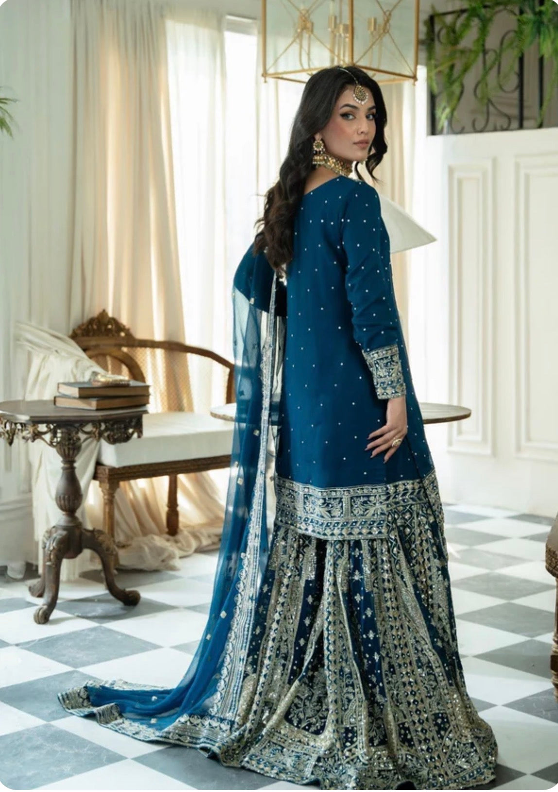 DIYA 3-Piece Pakistani Gharara Suit – Luxury Chiffon Wedding Wear