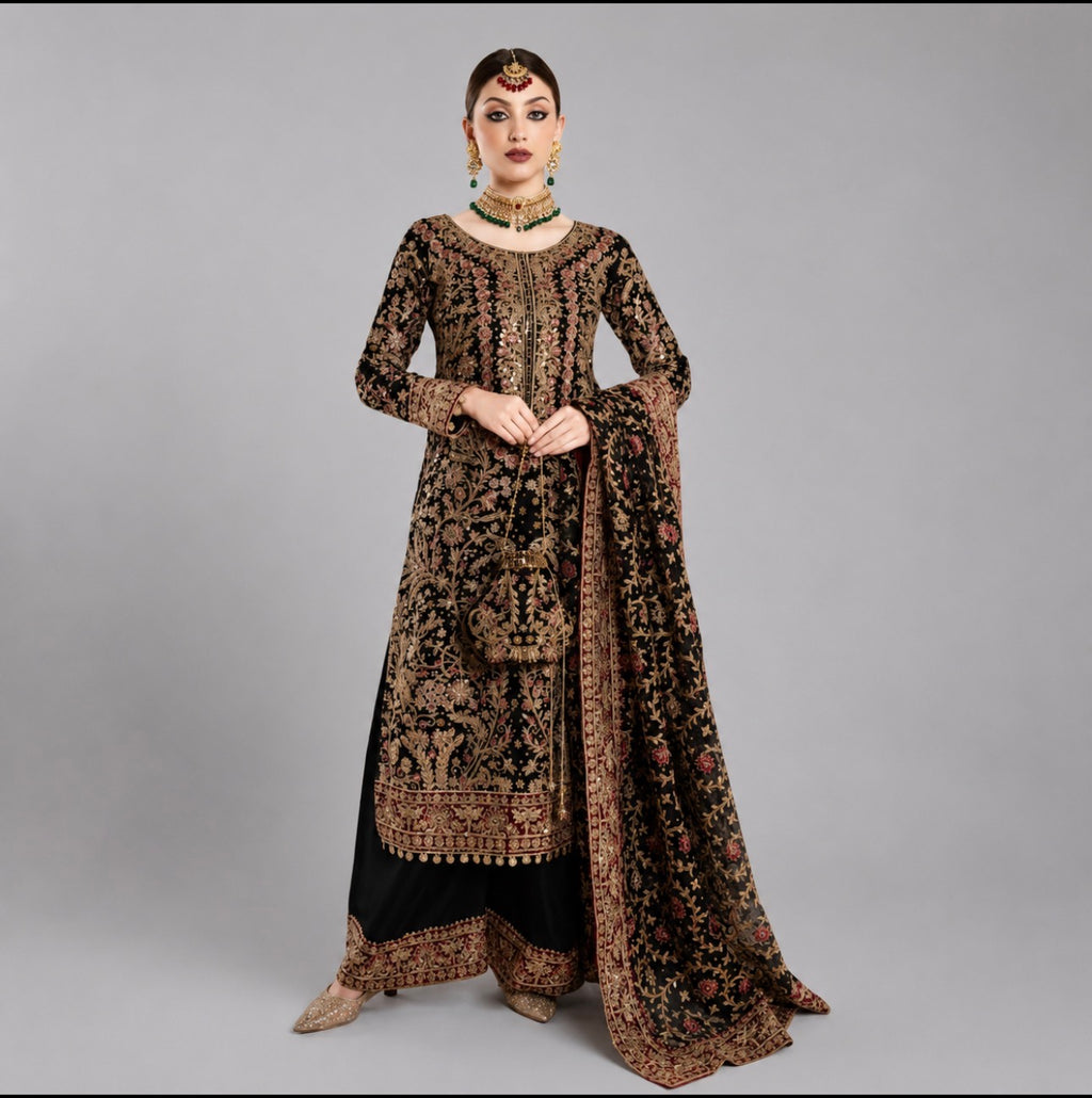 SUHANA- 4 piece Heavy embroidered chiffon suit