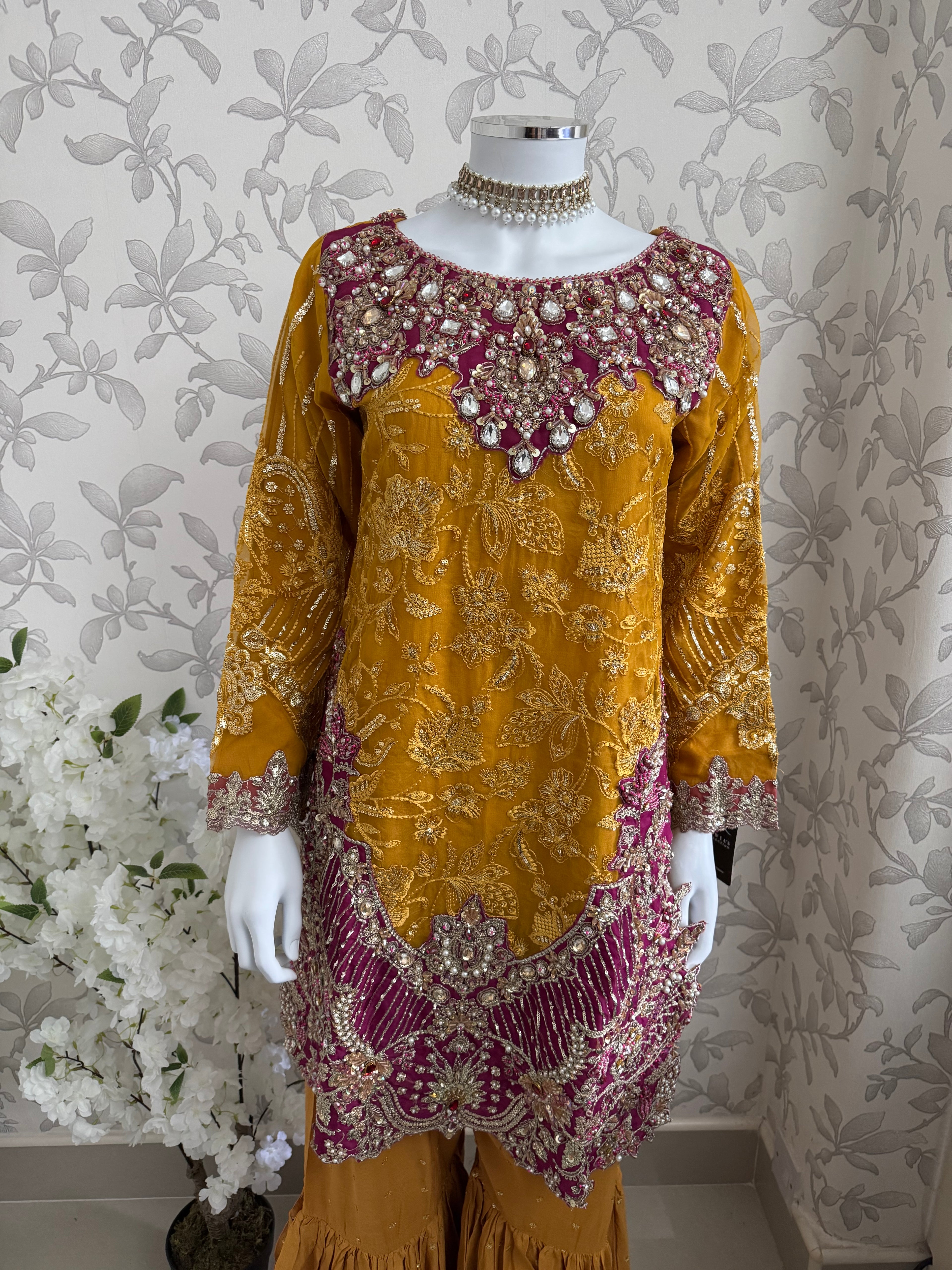 IMROZIAA | 3 piece Embroidered chiffon wedding Gharara Suit