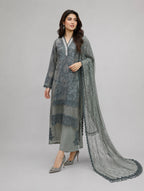 Sage Elegance | 3 piece Luxury Embroidered khaadi Net Suit