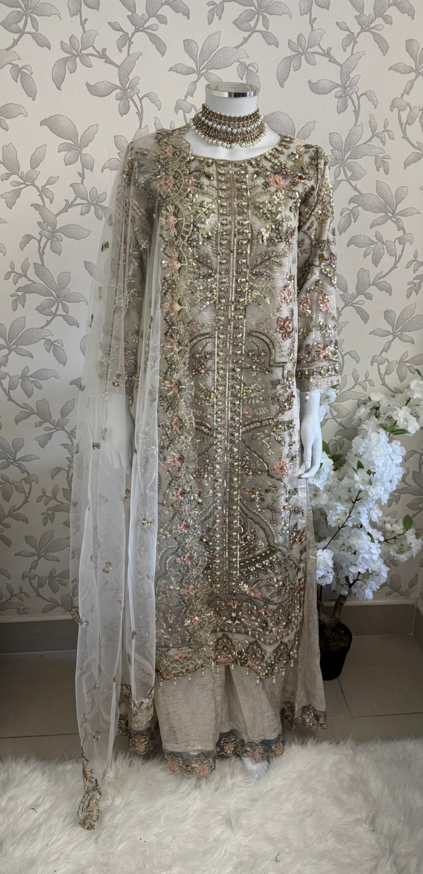 PEARLS | Pearl Champagne Hand Embellished Luxury 3 pcs Suit