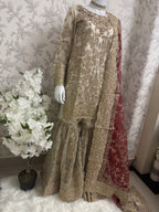 DULHAN | 3 piece heavy Embroidered Net Pakistani wedding Bridal Gharara Suit