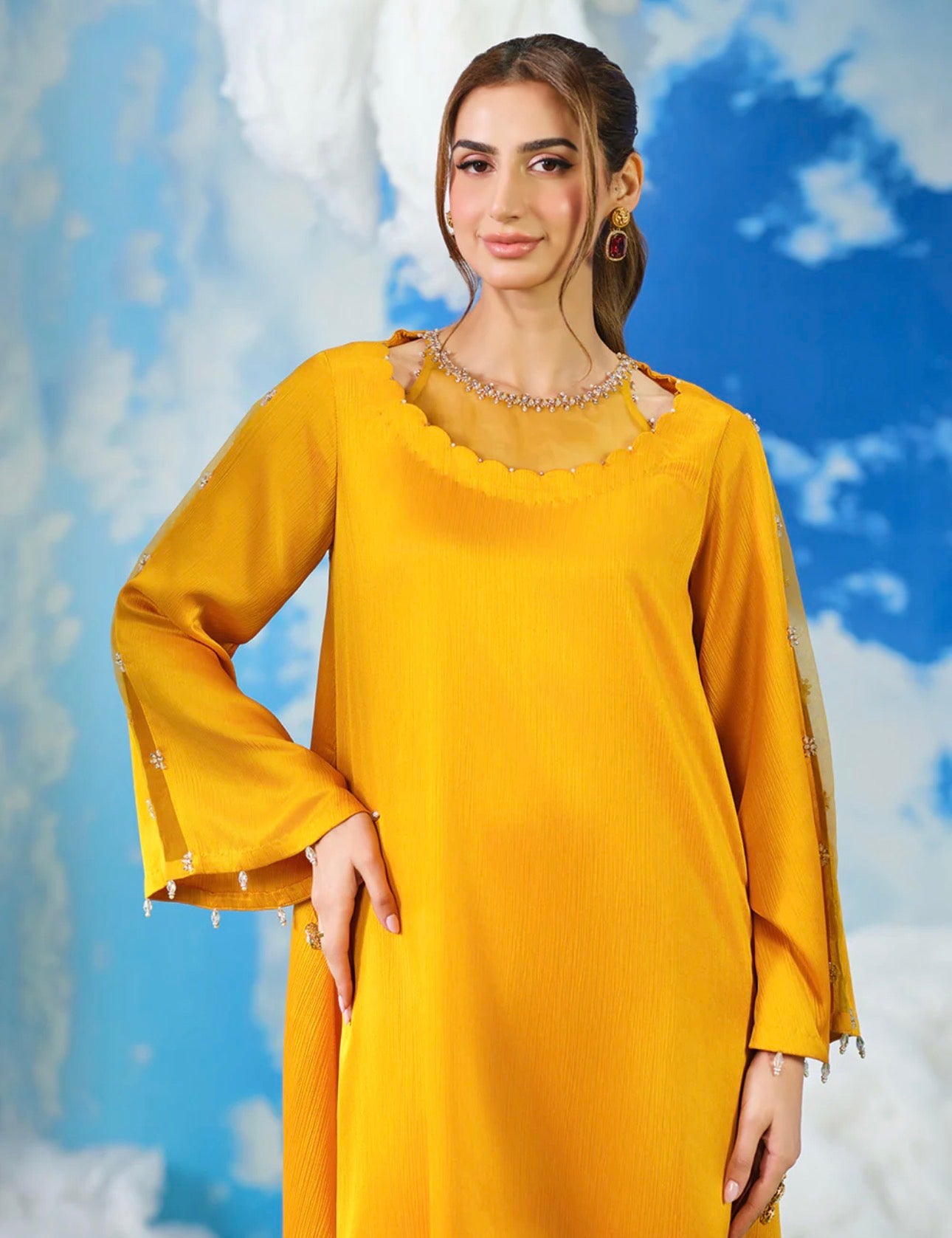 Sunshine Yellow 2 piece silk Embellished Kurta Set