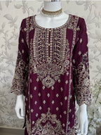 SAFFA | 3 piece Embroidered Chiffon Gharara Suit