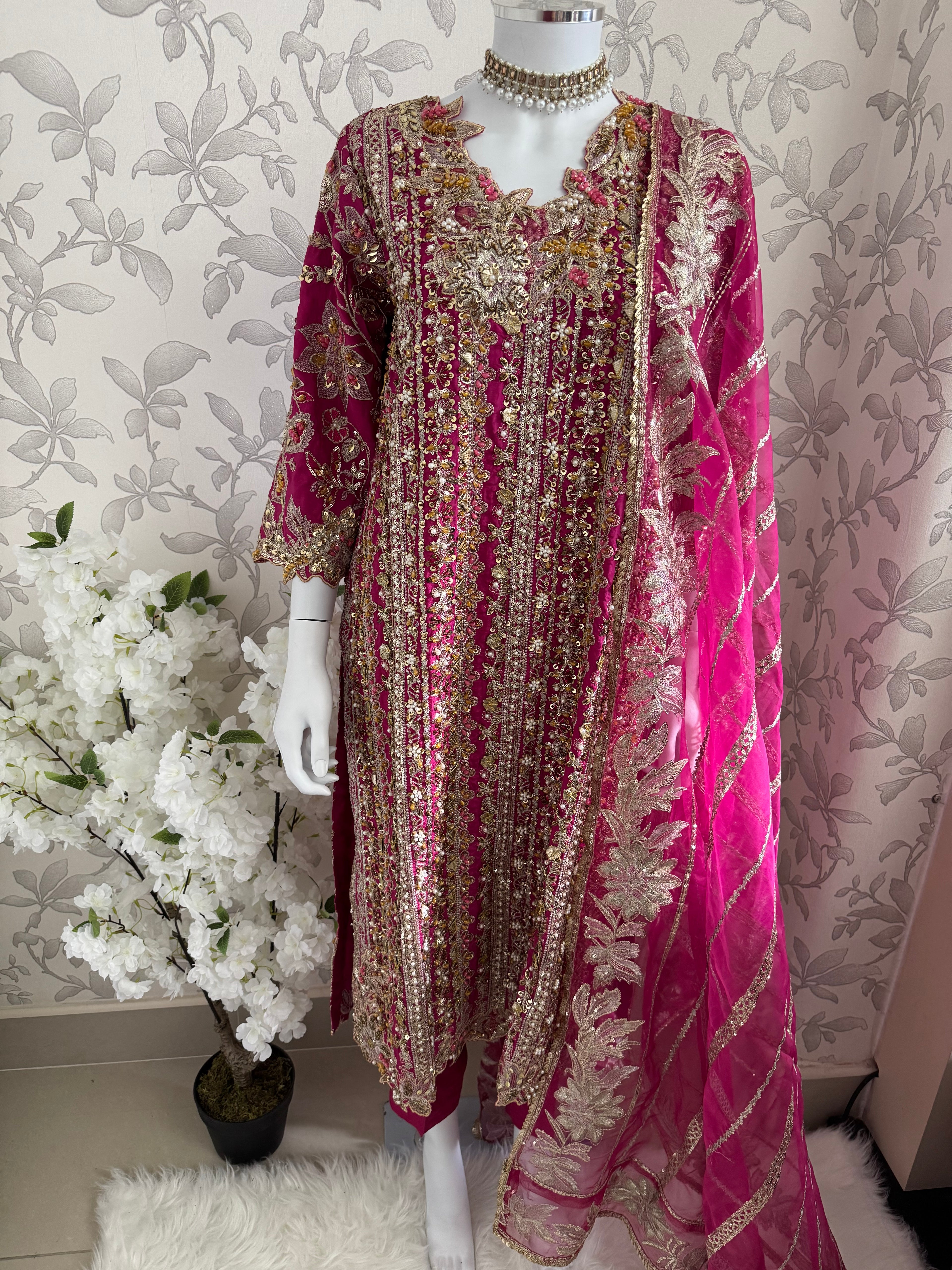 SAFINA | 3 pieces heavy Embroidered silk wedding Suit