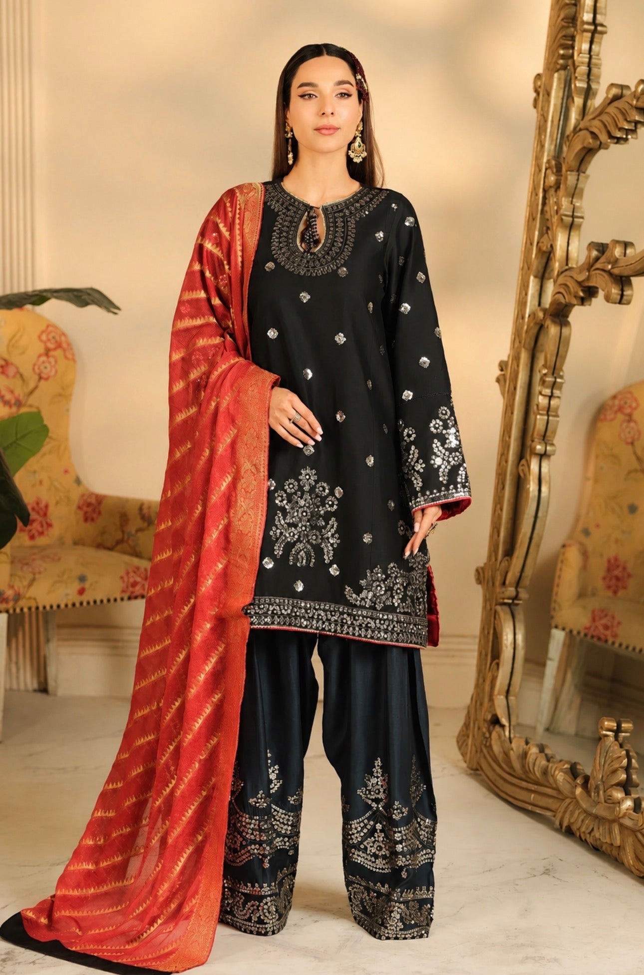 ZARMINA | 3 piece heavy Embroidered sequins work party wear stitched suit