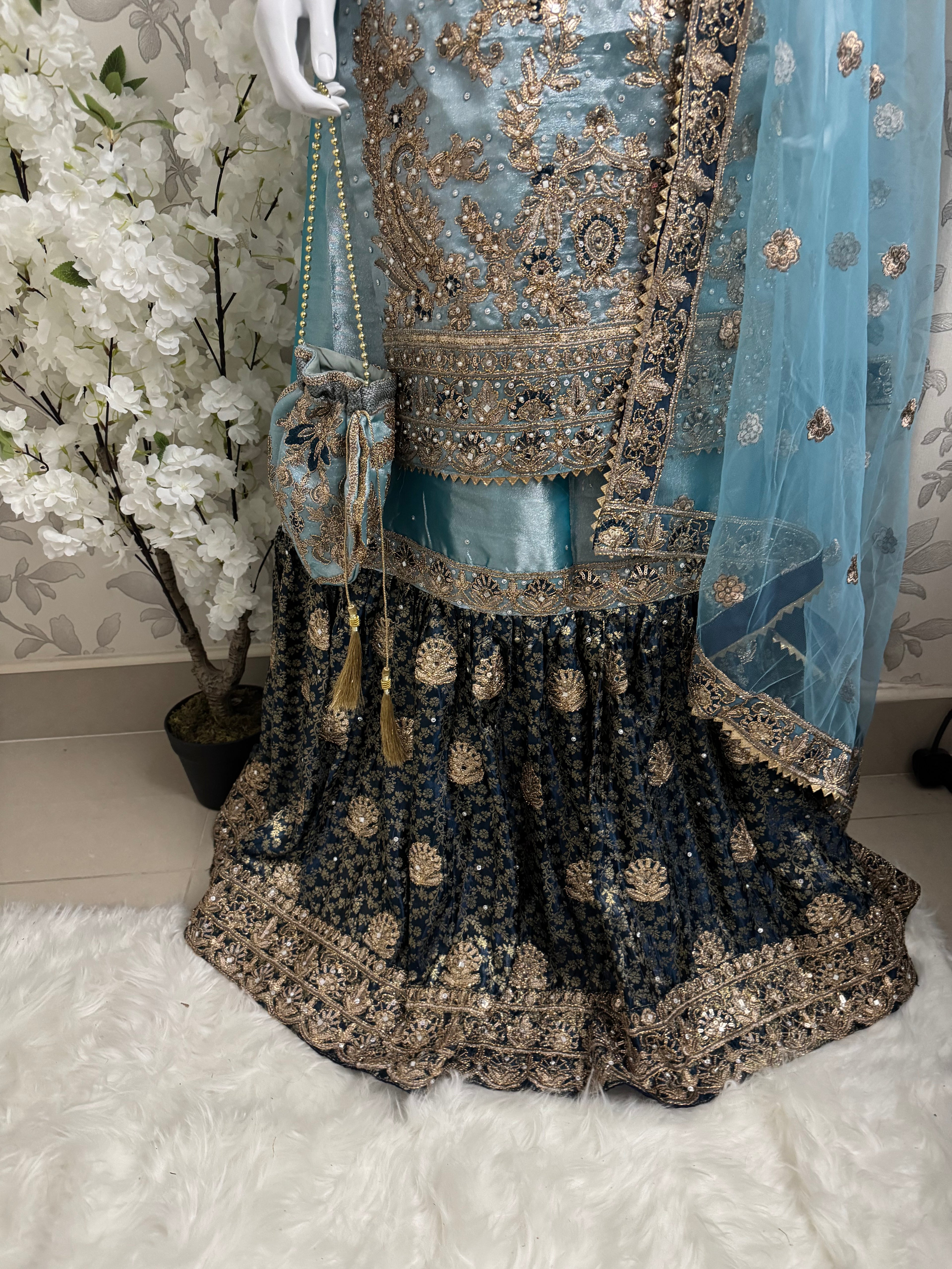 AMAIRA | 3 pieces heavy Embroidered shinny Masoori wedding Gharara Suit