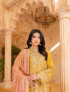 SHAMA | 3 piece heavy embroidered chiffon sharara suit