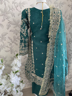 AFROZ Emerald | 3 piece Embroidered soft Organza Suit